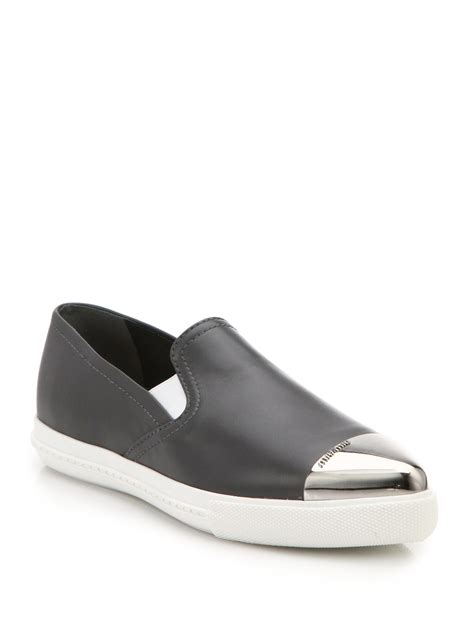 miu miu cap toe leather slip on sneakers|miu mi u sneakers.